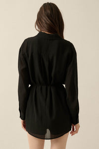 One Last Time Striped Chiffon Belted Shirt Romper - ShopPromesa