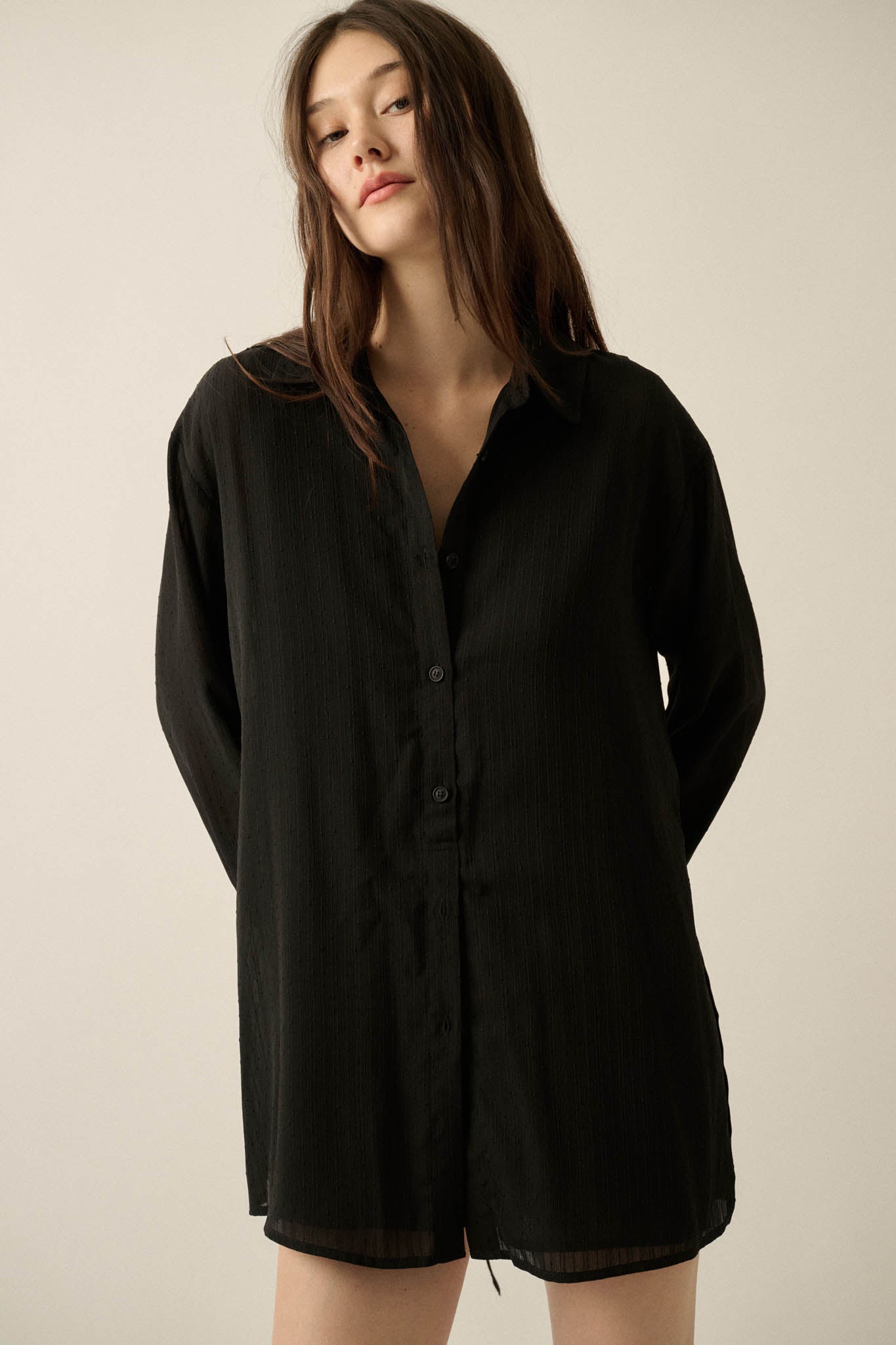 One Last Time Striped Chiffon Belted Shirt Romper - ShopPromesa