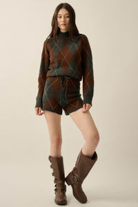 Diamond Girl Argyle Mock-Neck Sweater Romper - ShopPromesa