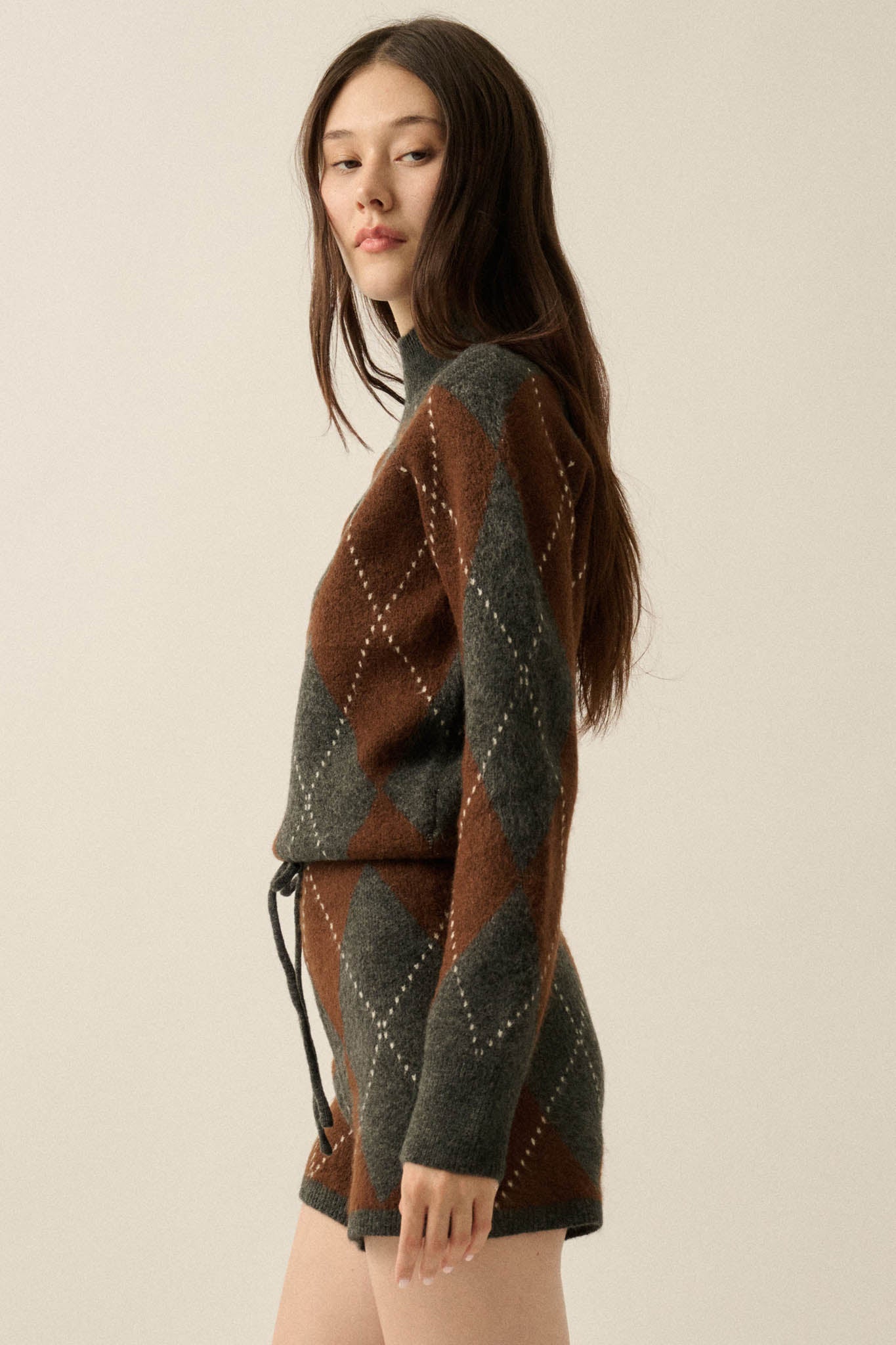 Diamond Girl Argyle Mock-Neck Sweater Romper - ShopPromesa