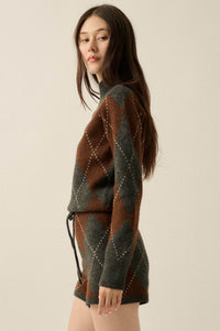 Diamond Girl Argyle Mock-Neck Sweater Romper - ShopPromesa