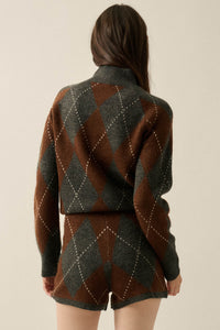 Diamond Girl Argyle Mock-Neck Sweater Romper - ShopPromesa