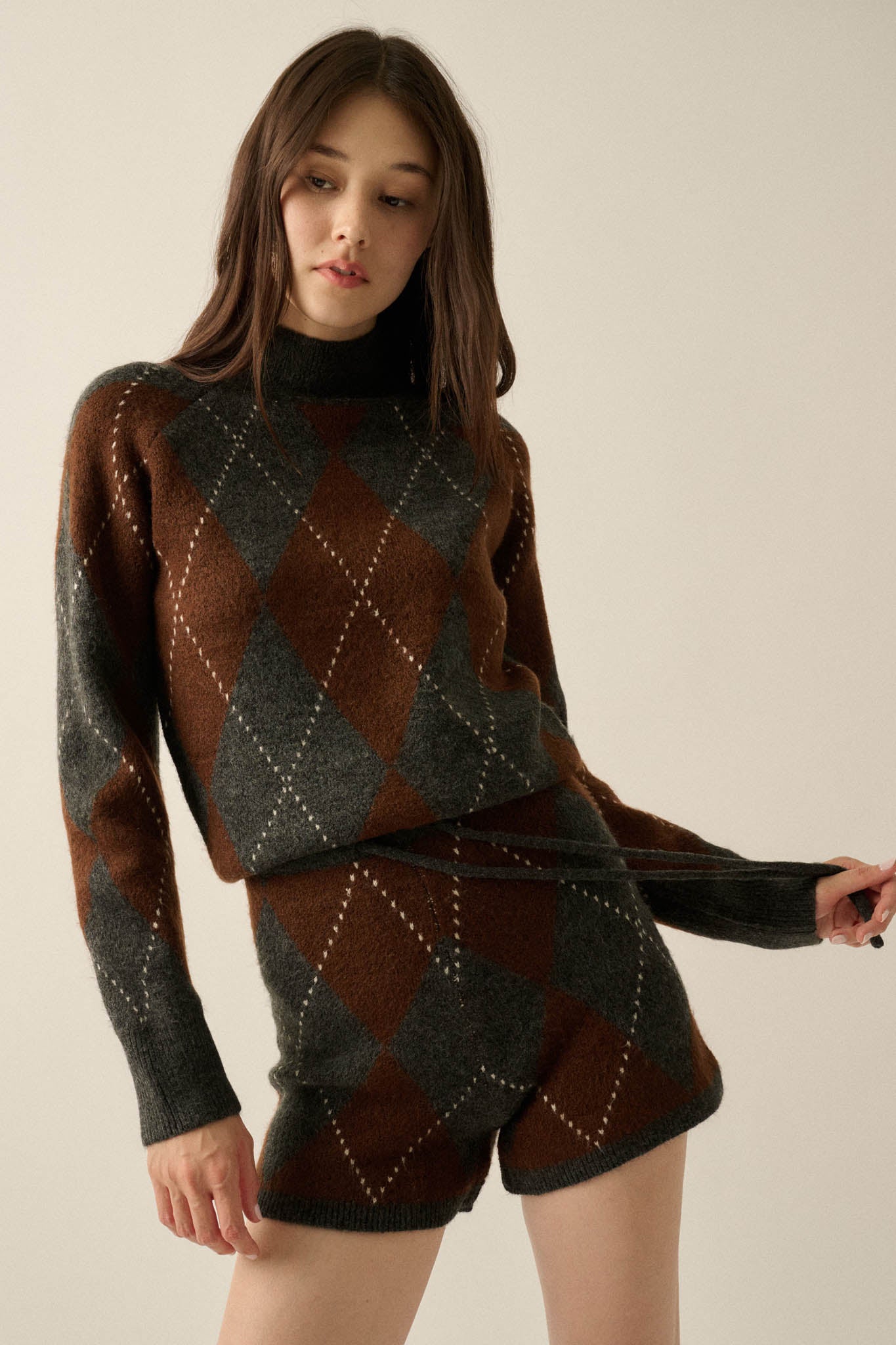 Diamond Girl Argyle Mock-Neck Sweater Romper - ShopPromesa
