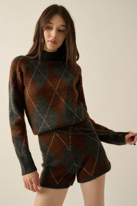 Diamond Girl Argyle Mock-Neck Sweater Romper - ShopPromesa