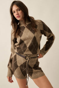 Diamond Girl Argyle Mock-Neck Sweater Romper - ShopPromesa