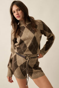 Diamond Girl Argyle Mock-Neck Sweater Romper - ShopPromesa