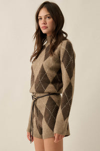 Diamond Girl Argyle Mock-Neck Sweater Romper - ShopPromesa