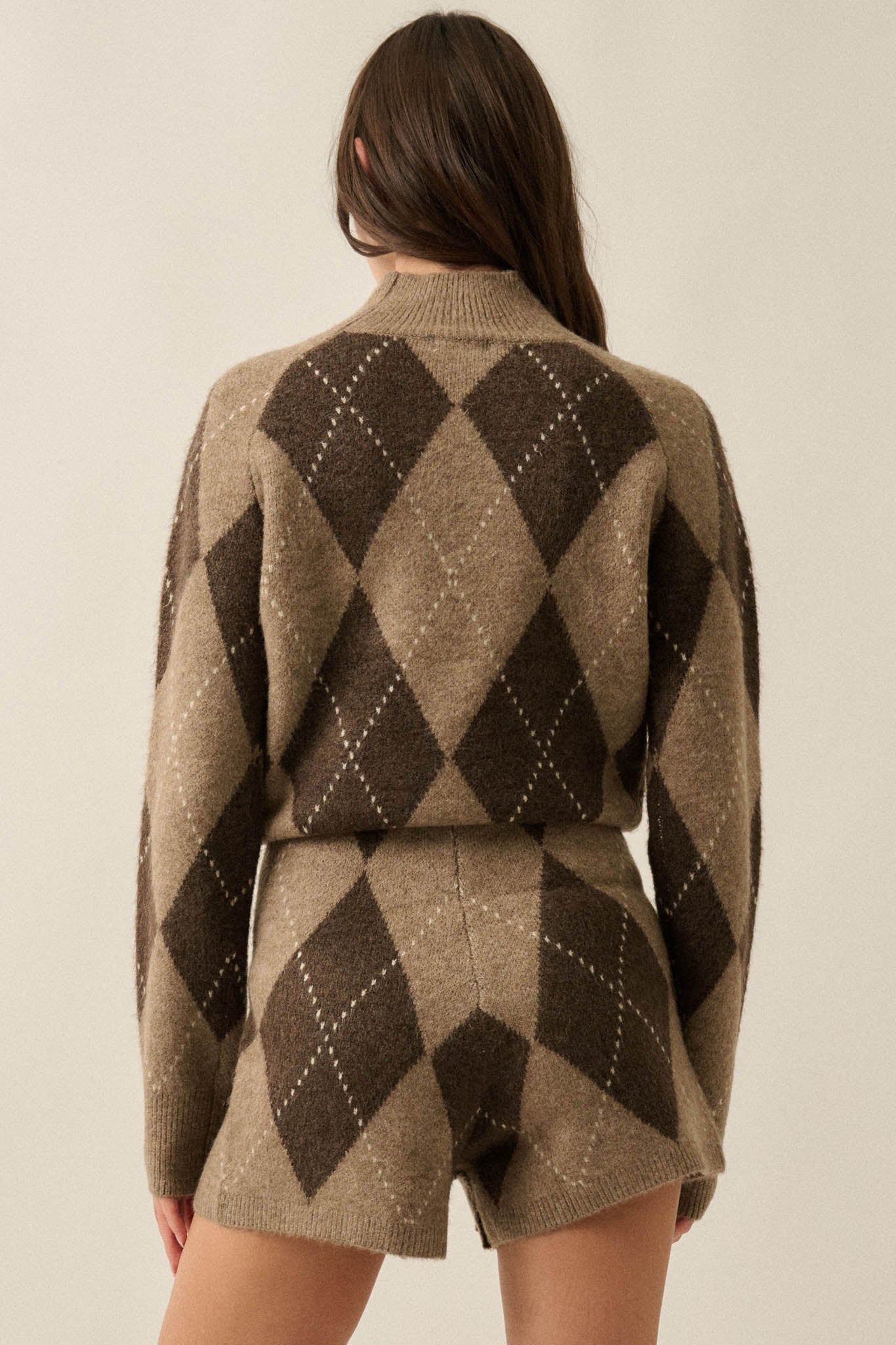 Diamond Girl Argyle Mock-Neck Sweater Romper - ShopPromesa