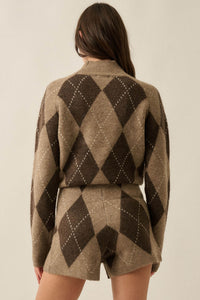 Diamond Girl Argyle Mock-Neck Sweater Romper - ShopPromesa