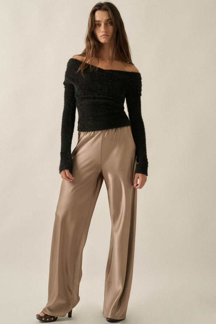 Living Luxe Satin Wide-Leg Elastic-Waist Pants - ShopPromesa