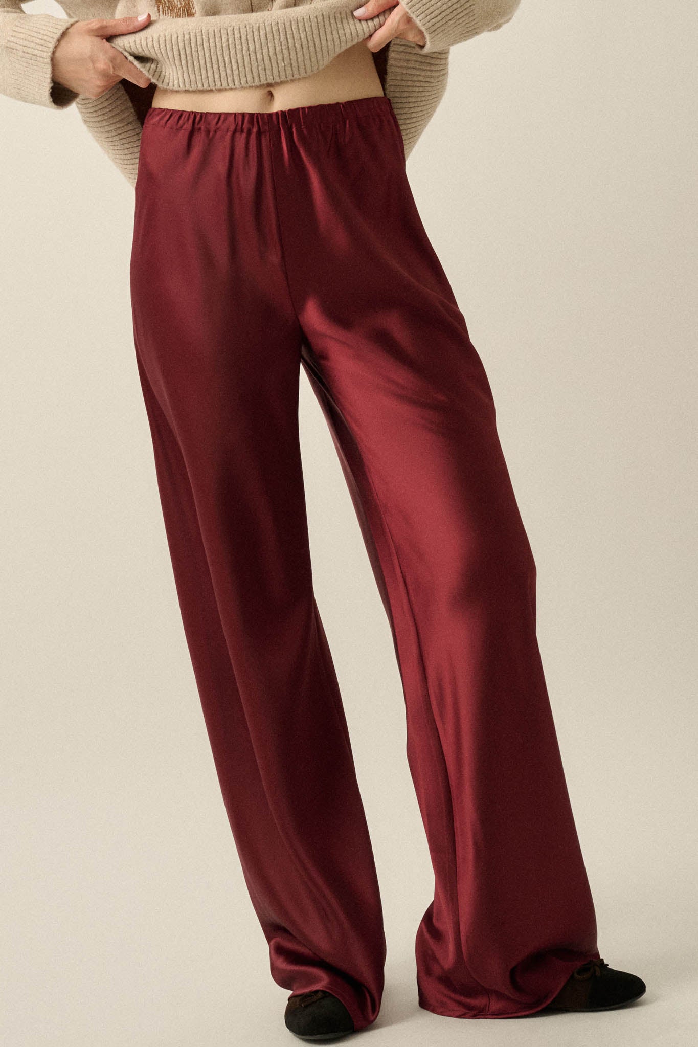 Living Luxe Satin Wide-Leg Elastic-Waist Pants - ShopPromesa