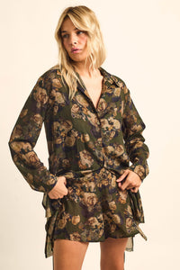 Truly Blessed Floral Button-Up Belted Shirt Romper - ShopPromesa