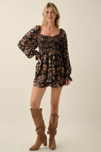 Butterfly Beauty Floral Smocked Peasant Romper - ShopPromesa