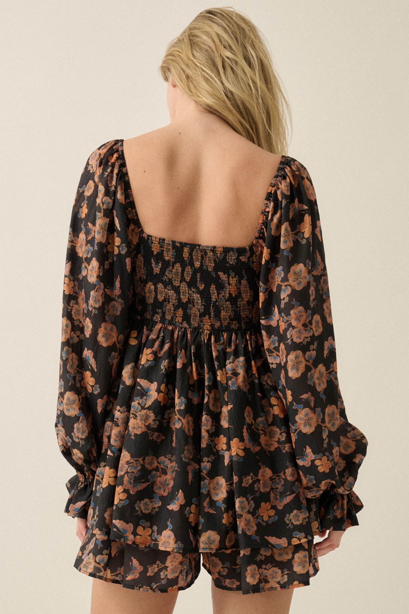 Butterfly Beauty Floral Smocked Peasant Romper - ShopPromesa
