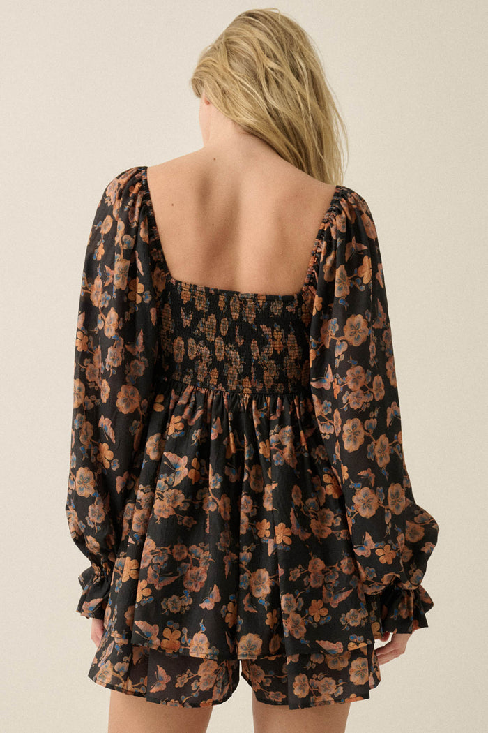 Butterfly Beauty Floral Smocked Peasant Romper - ShopPromesa