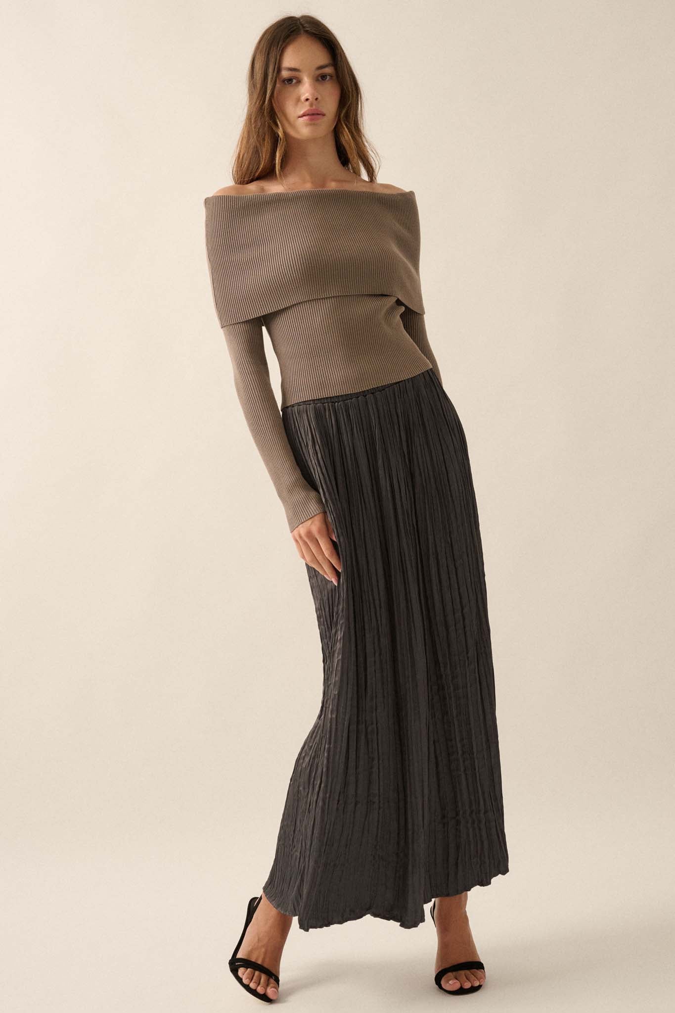 Luster of Luxury Pleated Textured Satin Maxi Skirt - ShopPromesa