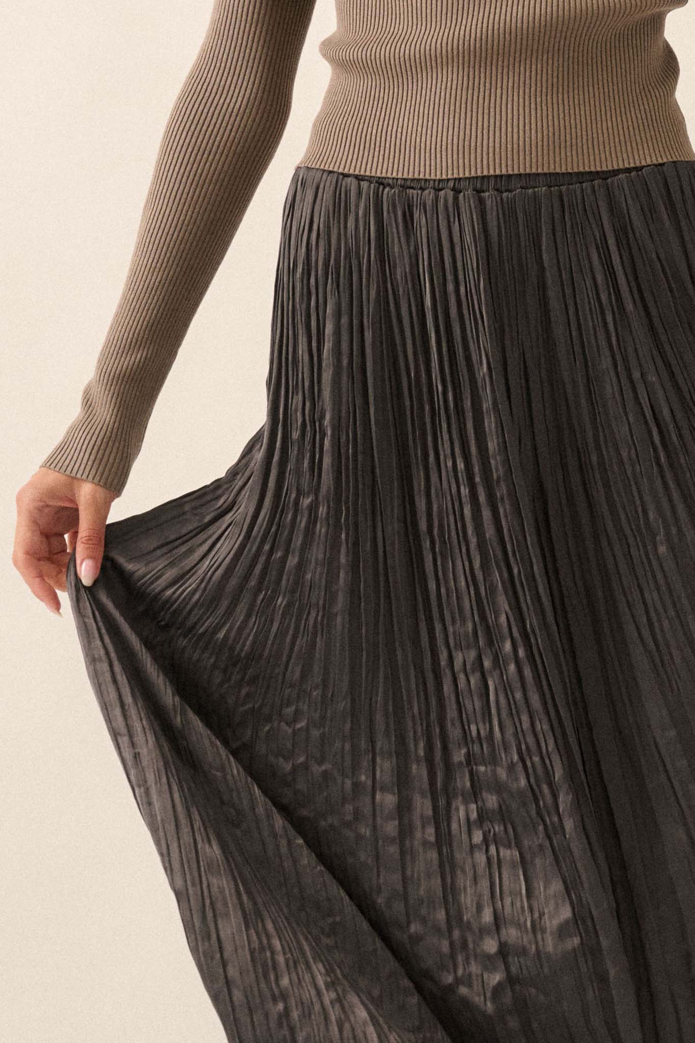 Luster of Luxury Pleated Textured Satin Maxi Skirt - ShopPromesa