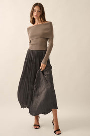 Luster of Luxury Pleated Textured Satin Maxi Skirt - ShopPromesa