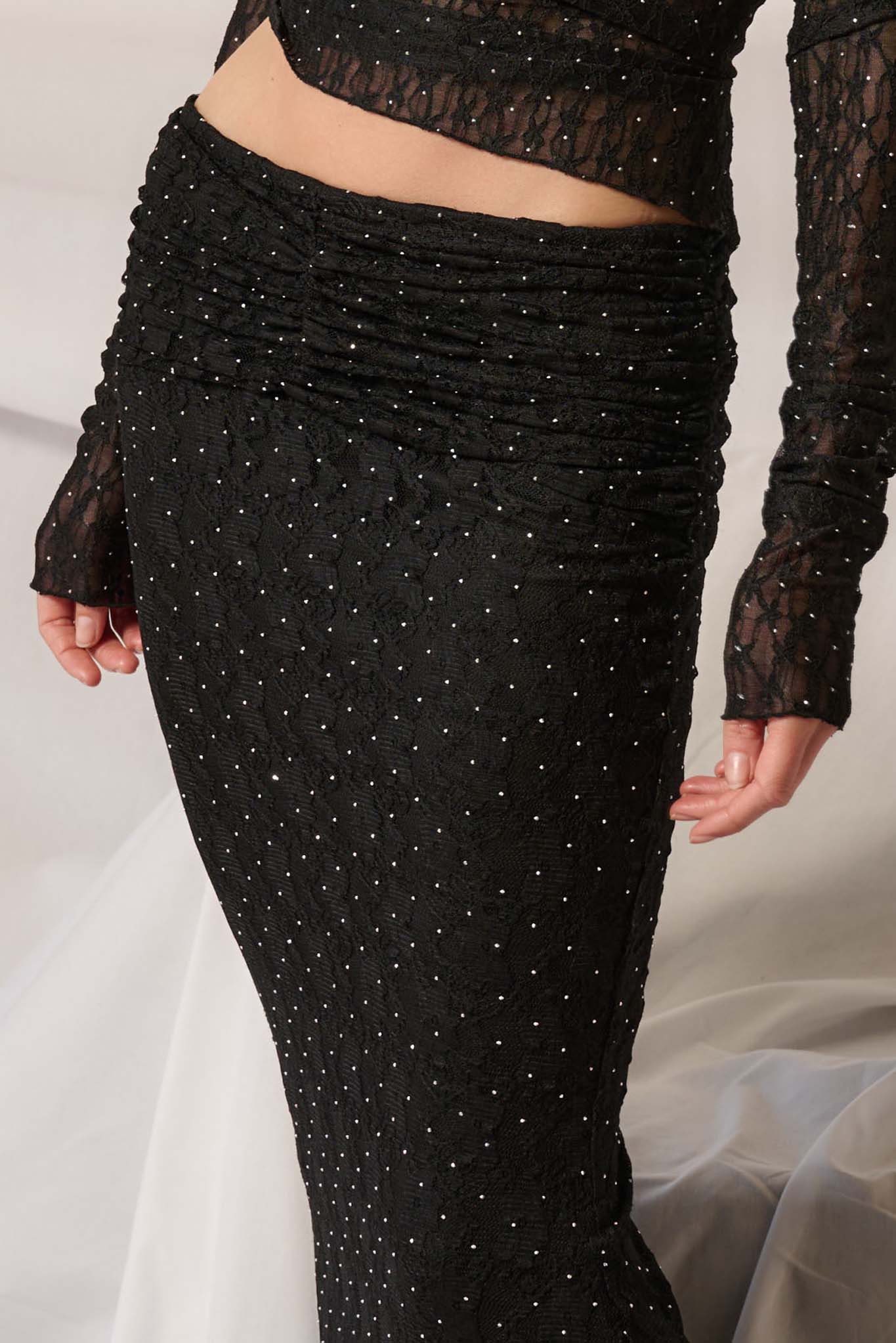 Under the Stars Studded Lace Mermaid Maxi Skirt - ShopPromesa