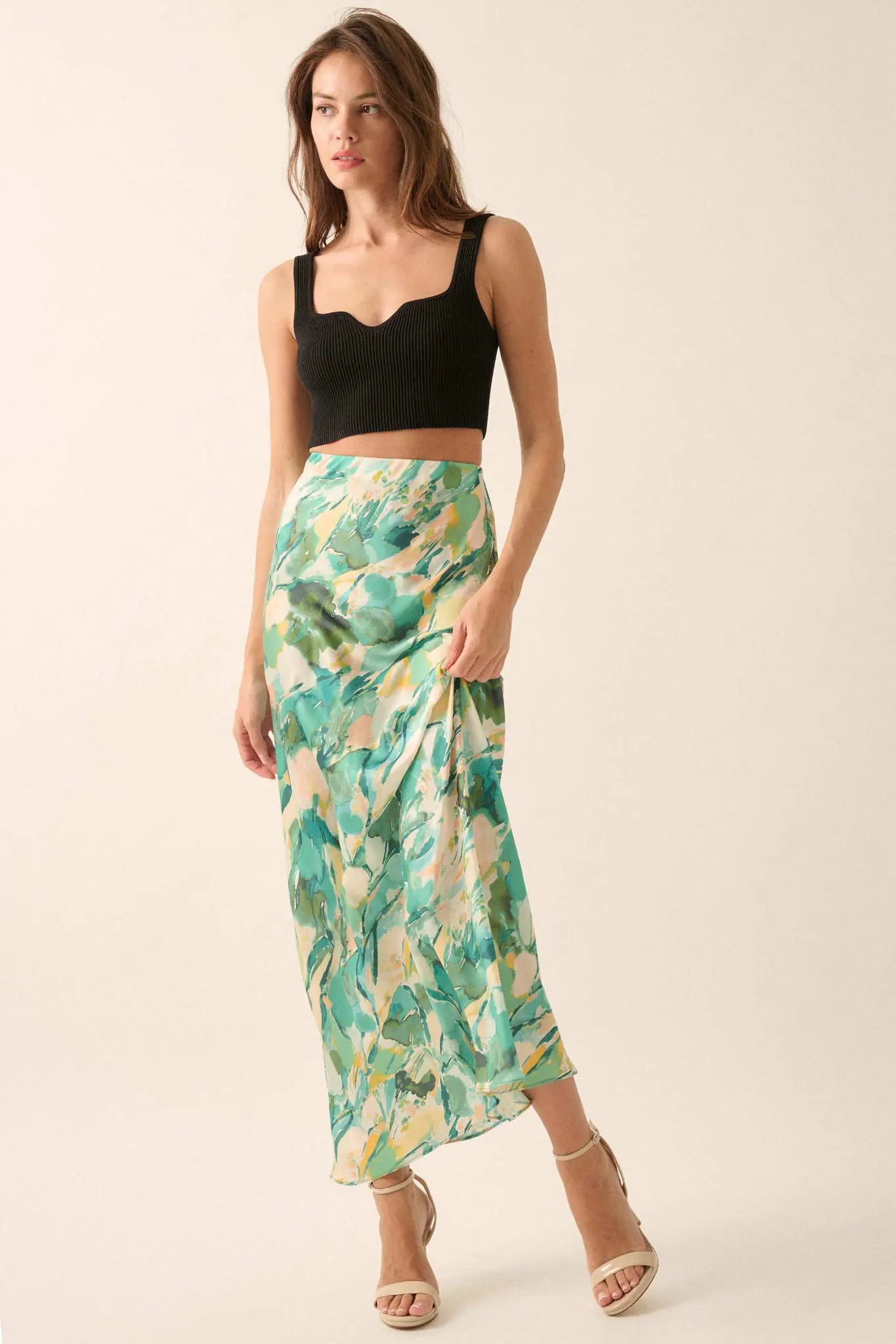 Dream Weaver Abstract-Print Satin Maxi Skirt - ShopPromesa