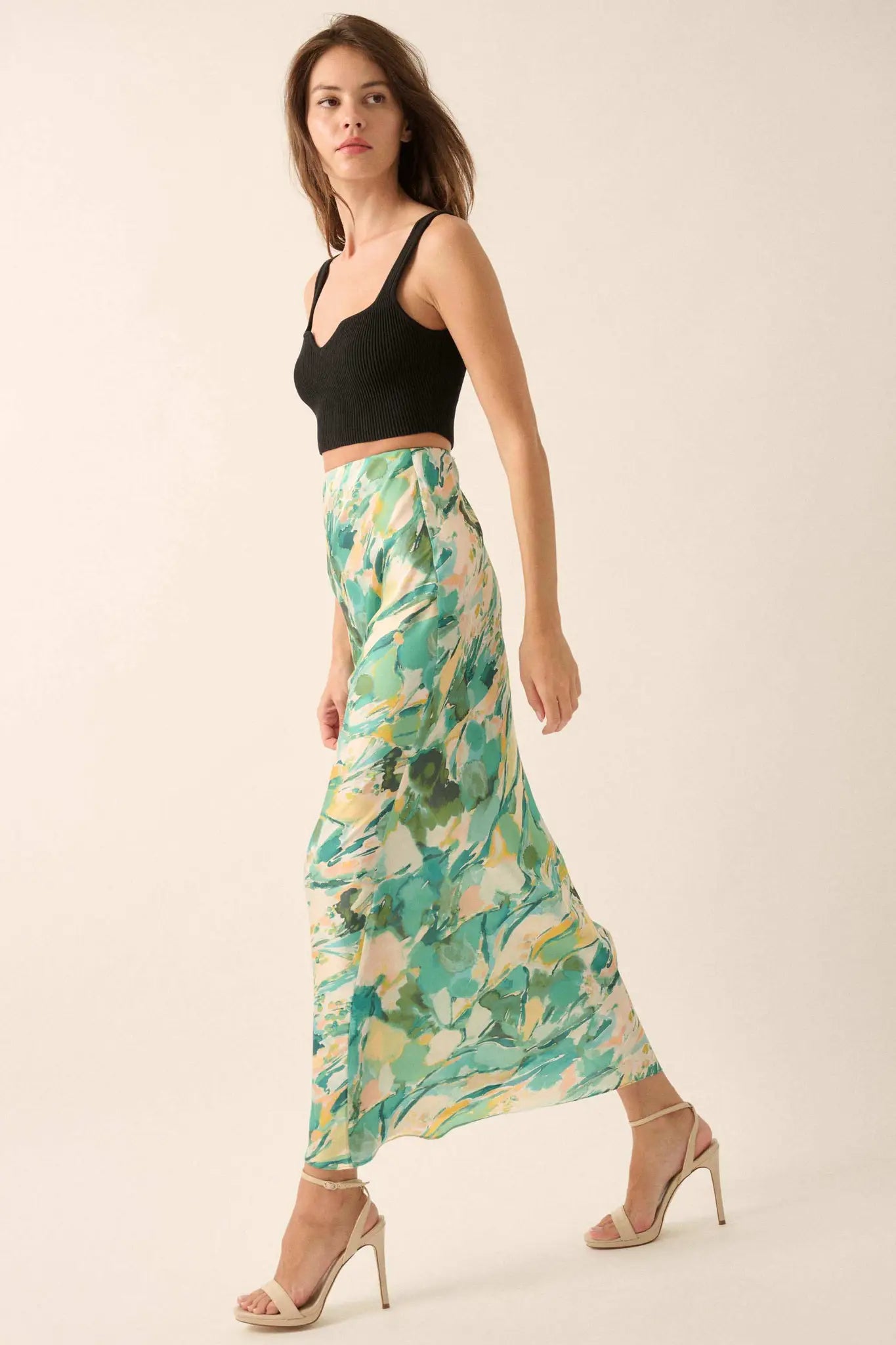 Dream Weaver Abstract-Print Satin Maxi Skirt - ShopPromesa