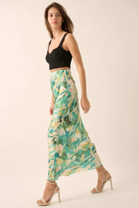 Dream Weaver Abstract-Print Satin Maxi Skirt - ShopPromesa