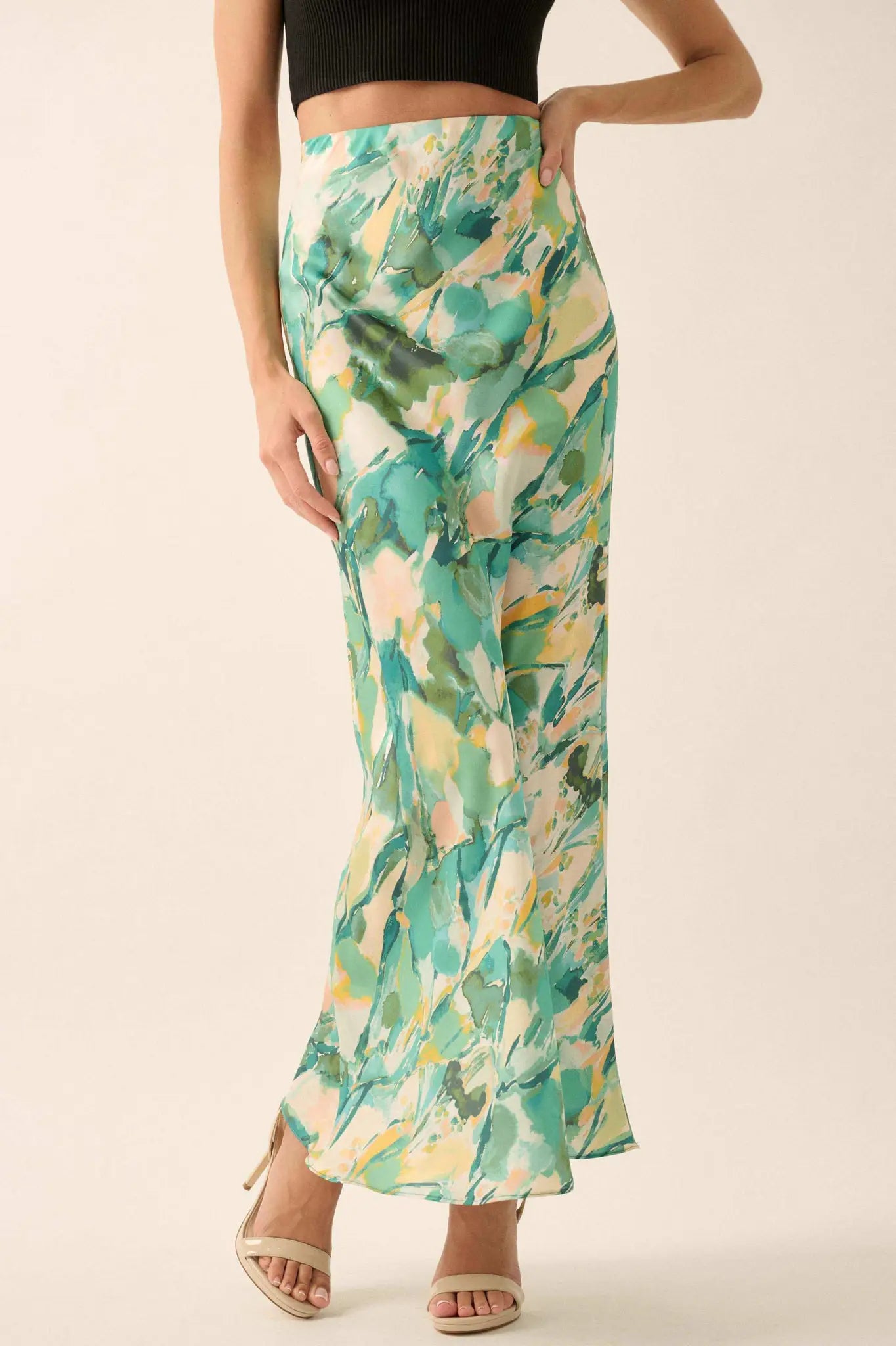 Dream Weaver Abstract-Print Satin Maxi Skirt - ShopPromesa