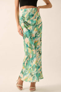 Dream Weaver Abstract-Print Satin Maxi Skirt - ShopPromesa