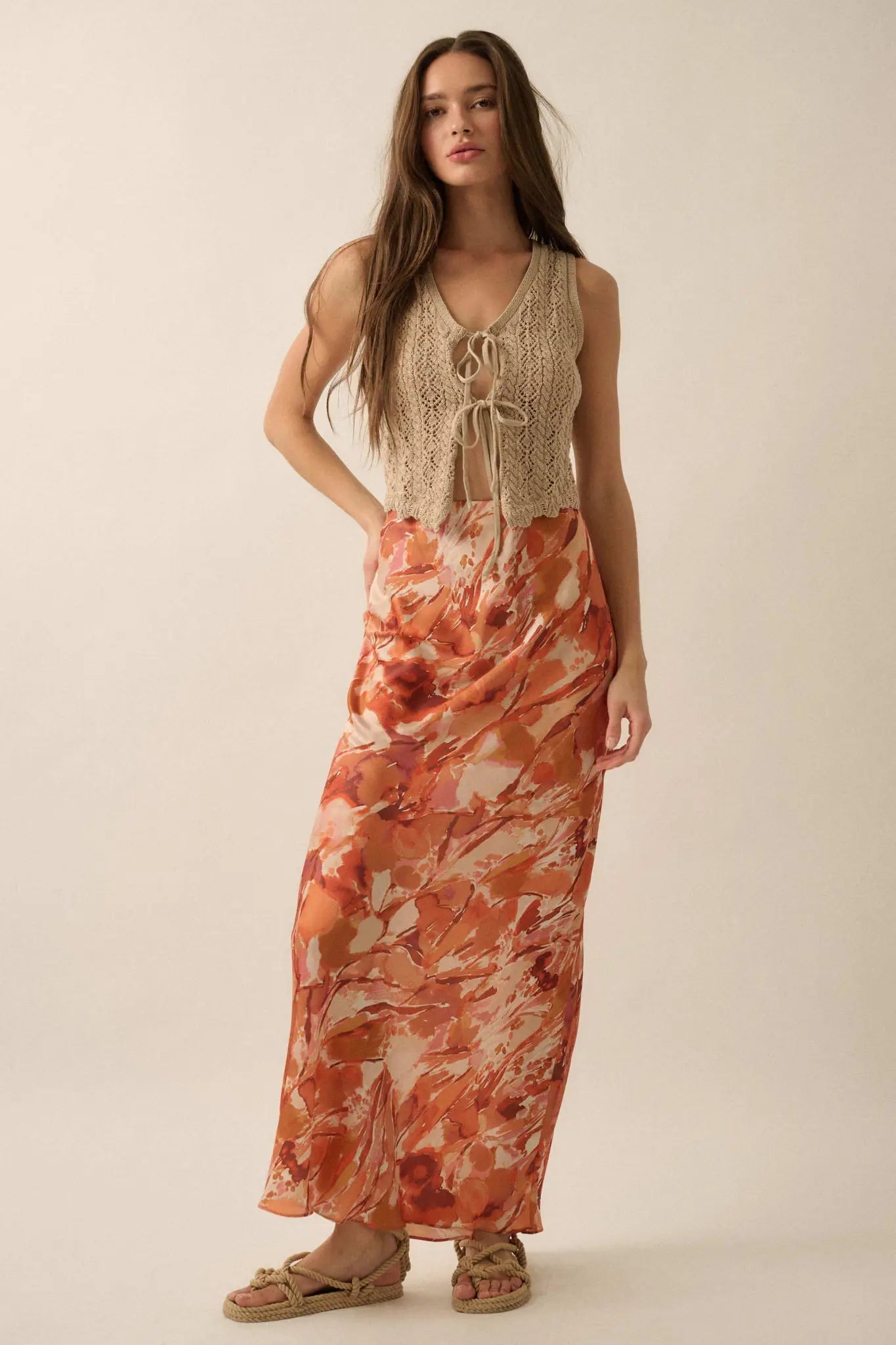 Dream Weaver Abstract-Print Satin Maxi Skirt - ShopPromesa