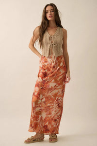 Dream Weaver Abstract-Print Satin Maxi Skirt - ShopPromesa