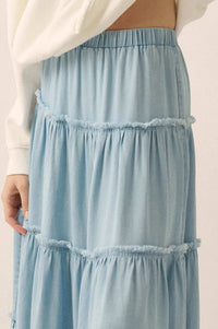 Feeling Blue Denim Raw-Edge Tiered Maxi Skirt - ShopPromesa