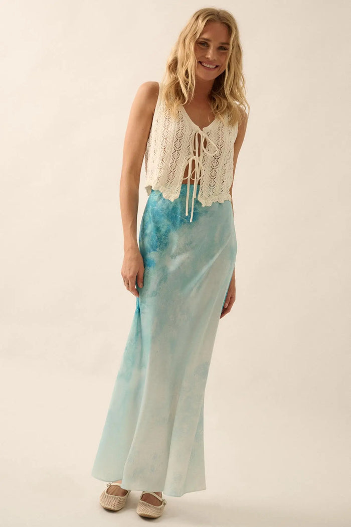 Dancing in the Rain Tie-Dye Satin Maxi Skirt - ShopPromesa