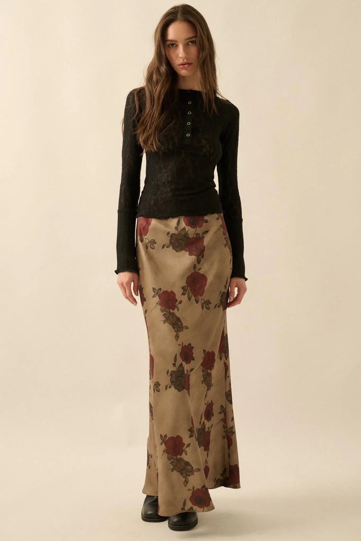 Days of Beauty Bias-Cut Floral Satin Maxi Skirt - ShopPromesa