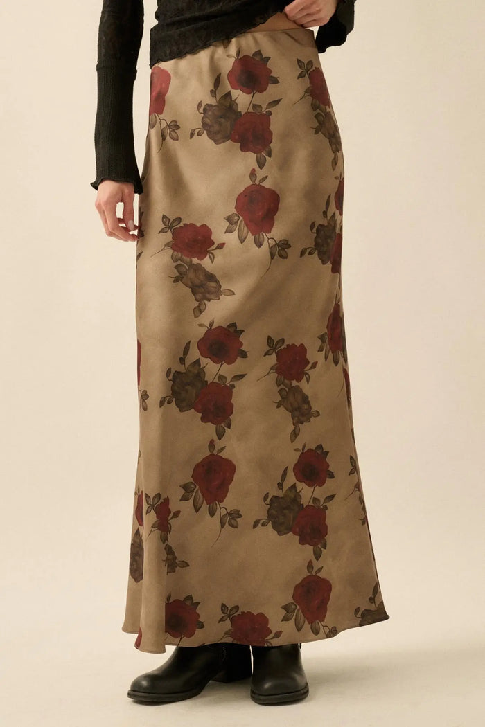 Days of Beauty Bias-Cut Floral Satin Maxi Skirt - ShopPromesa