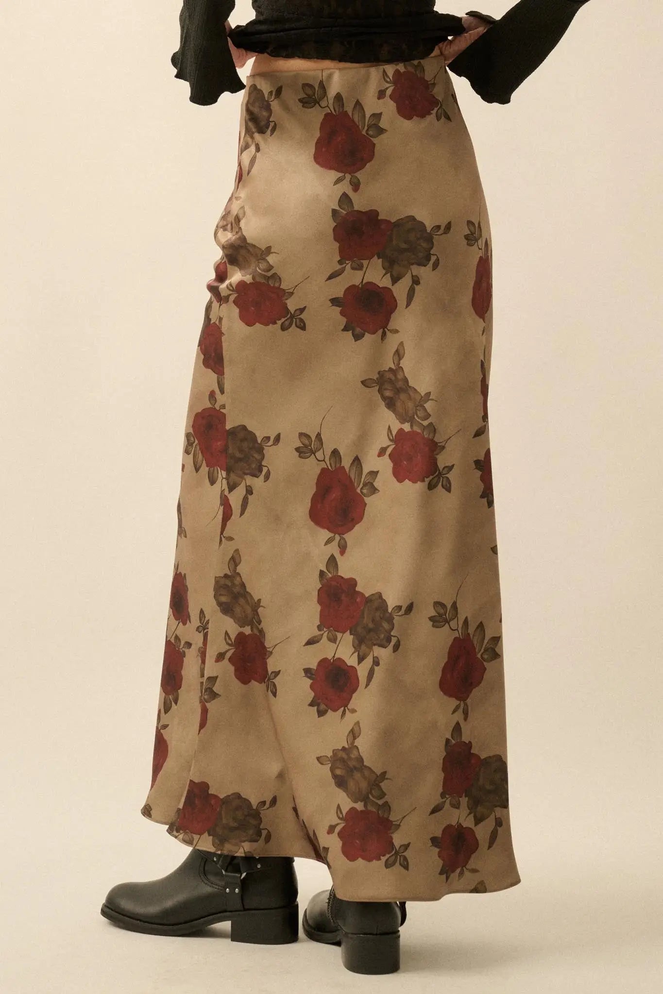 Days of Beauty Bias-Cut Floral Satin Maxi Skirt - ShopPromesa