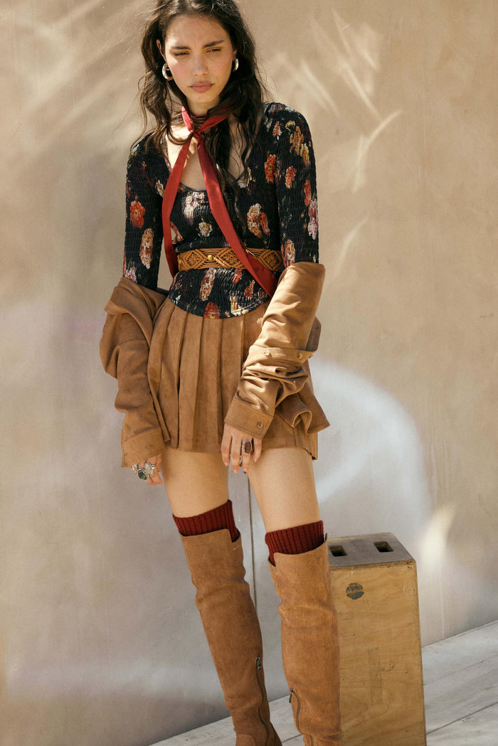 Soft Serve Vegan Suede Pleated Mini Skirt - ShopPromesa