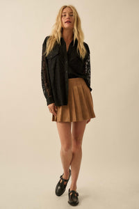 Soft Serve Vegan Suede Pleated Mini Skirt - ShopPromesa