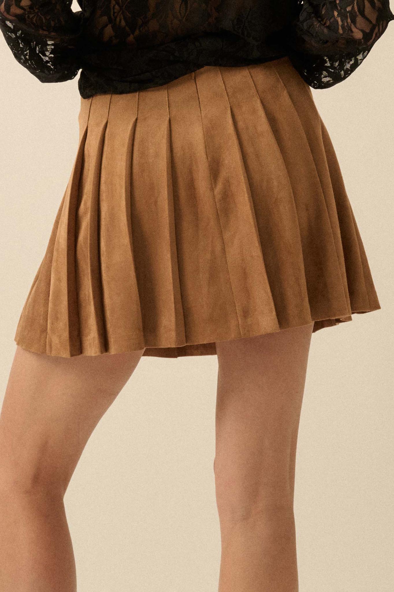 Soft Serve Vegan Suede Pleated Mini Skirt - ShopPromesa