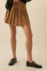 Soft Serve Vegan Suede Pleated Mini Skirt - ShopPromesa