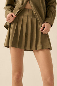 Soft Serve Vegan Suede Pleated Mini Skirt - ShopPromesa