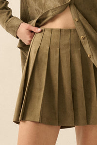 Soft Serve Vegan Suede Pleated Mini Skirt - ShopPromesa