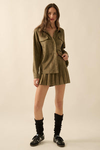 Soft Serve Vegan Suede Pleated Mini Skirt - ShopPromesa