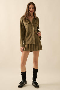 Soft Serve Vegan Suede Pleated Mini Skirt - ShopPromesa