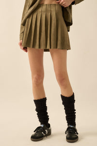 Soft Serve Vegan Suede Pleated Mini Skirt - ShopPromesa
