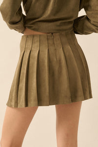 Soft Serve Vegan Suede Pleated Mini Skirt - ShopPromesa