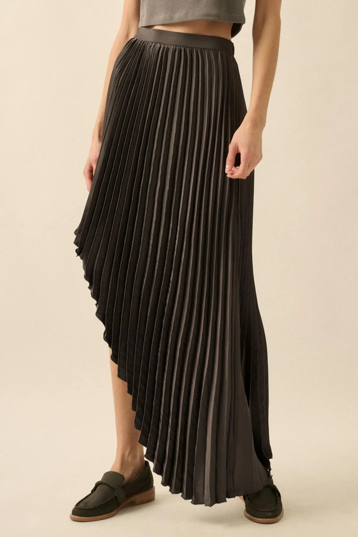 Sleek Pleats Asymmetrical Pleated Satin Skirt - ShopPromesa