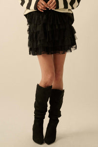 Dolled Up Lace and Mesh Tiered Ruffle Mini Skirt - ShopPromesa
