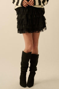 Dolled Up Lace and Mesh Tiered Ruffle Mini Skirt - ShopPromesa