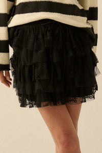 Dolled Up Lace and Mesh Tiered Ruffle Mini Skirt - ShopPromesa