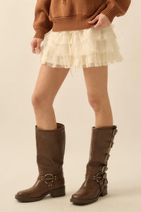 Dolled Up Lace and Mesh Tiered Ruffle Mini Skirt - ShopPromesa